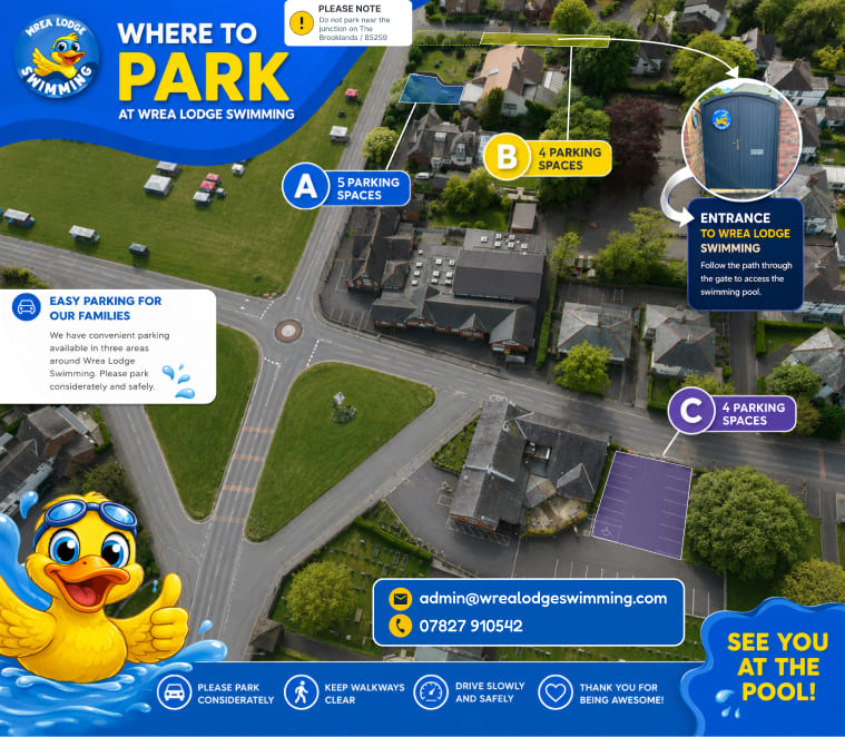 🚗 Visiting Wrea Lodge Swimming? Here’s where to park! 🏊‍♀️💦